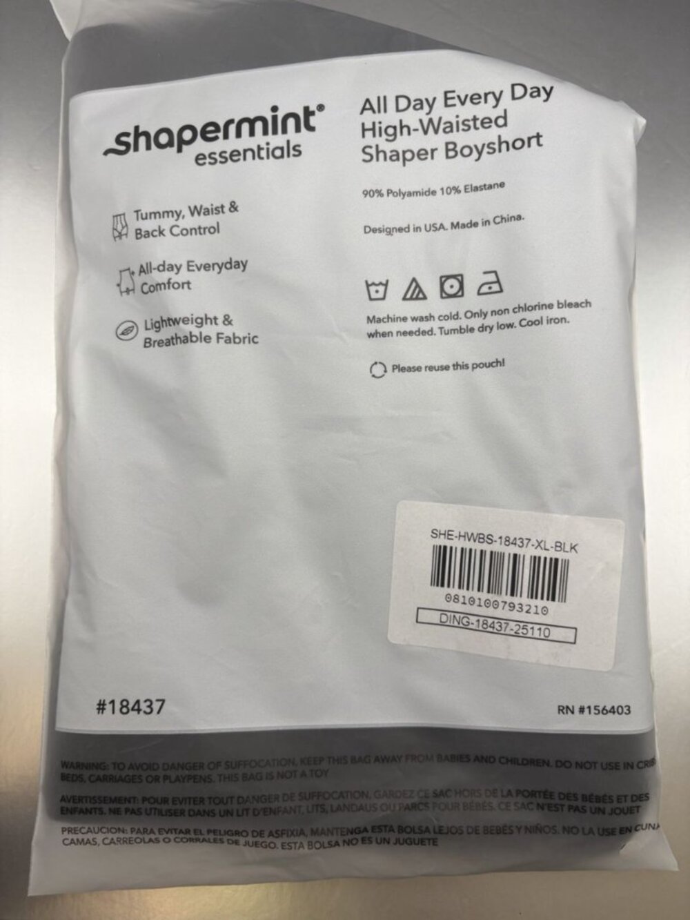 Shapermint Essentials All Day Every Day High-Waisted Shaper Boyshort XL Black - Picture 3 of 5